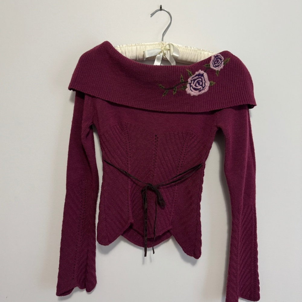 Maison Simons Imported From France Floral Off the Shoulder Knit S